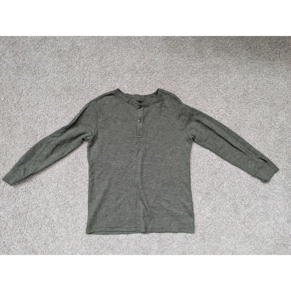 The Children's Place Henley Shirt Kids Size 7/8 Cotton Blend Olive Green Waffle